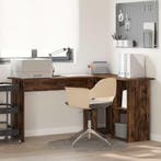 vidaXL Bureau met plank Gerookt eiken 142 x 102 x 73 cm, Verzenden, Nieuw
