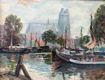 Nederlandse school (XX) - Dordrecht – Nieuwe Haven with the