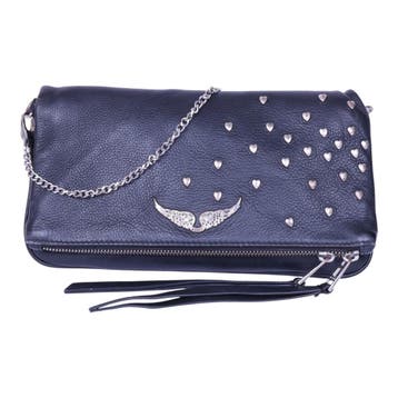 Zadig & Voltaire Rock Clutch Zwart Leer met Hartstuds, Verzenden, Zo goed als nieuw