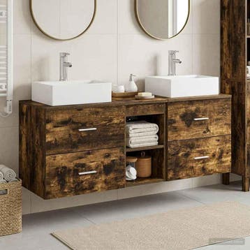 vidaXL Badkamerkastenset 3 st Gerookt eiken 129 x 41 x 79.5, Huis en Inrichting, Verzenden, Nieuw