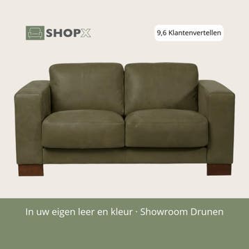 Leren bank Clear - 2 zits - Kenia Olive (olijf) - Poten, Bohemian, Eigentijds, Modern, Retro, Vintage, 150 tot 200 cm, Nieuw, Ophalen of Verzenden