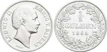 1/2 Gulden 1865 Bayern Ludwig Ii 1864-1886, Verzenden