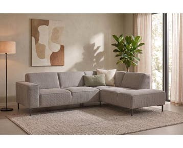 Hoekbank Riva Beige - Glow 4 – Ottomane Rechts – 262x195 cm, Ophalen of Verzenden, Nieuw