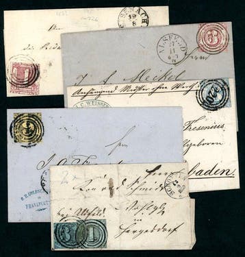 Thurn und Taxis 1851/1862 - Partij Bedarfspost met 5, Gestempeld