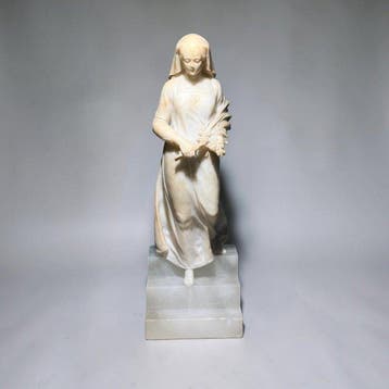 Beeld, Fanciulla con fiori - 47 cm - Albast, Antiek en Kunst