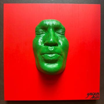 gregos - Green kiss on red background