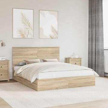 vidaXL Opslag bed met lade Sonoma Eiken 160 x 200 cm Bewerkt, Verzenden, Nieuw, Tweepersoons, Hout