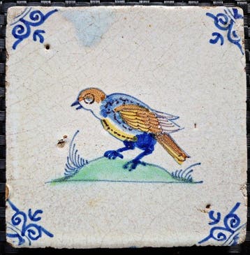 Tegel - Antieke tegel met vogel. - 1600-1650, Antiek en Kunst