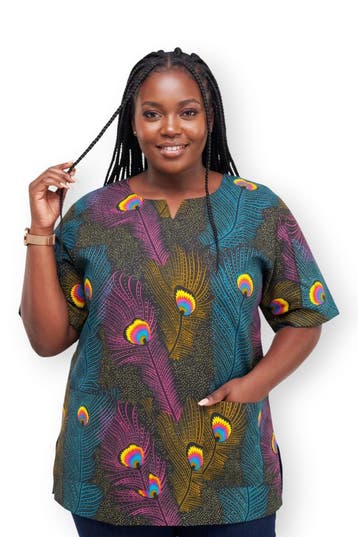 Roze Blauw Peacock Feather Dashiki Shirt / Dashiki Jurk - Af, Ophalen of Verzenden, Nieuw