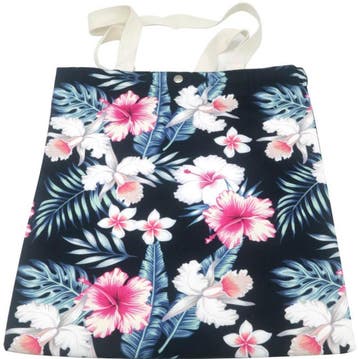 Canvas Tas met Tropische Bloemen Print - 40 x 33 cm met Druk, Ophalen of Verzenden, Nieuw, Zwart, Shopper