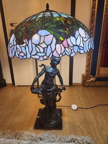Tafellamp - Glas-in-lood - Grote Monumentale Bronzen, Antiek en Kunst, Curiosa en Brocante