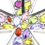 Witgouden hanger Maltezer kruis met mix van edelstenen, Ophalen of Verzenden, Gebruikt, Goud, Overige merken