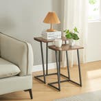 Bijzettafel Salem set van 2 zwart en walnootkleurig [en.casa, Verzenden, Nieuw