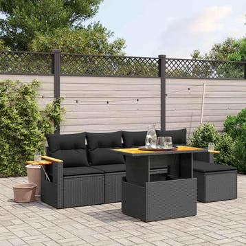 vidaXL 6-delige Loungeset met kussens poly rattan zwart, Verzenden, Nieuw, Loungeset