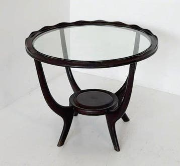 Salontafel - Hout, Glas - Ronde houten salontafel met glazen