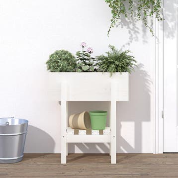 vidaXL Plantenbak 62x30x69 cm massief grenenhout wit, Verzenden, Nieuw, 60 tot 100 cm, 60 cm of meer