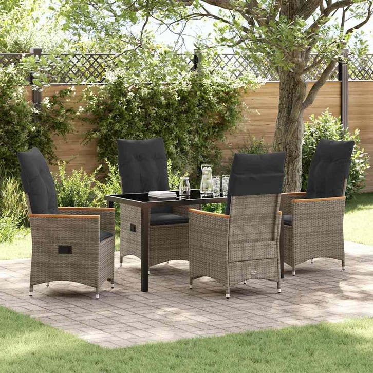 vidaXL Tuin eettafelset met kussen 5 pcs Grijs poly rattan, Tuin en Terras, Tuinsets en Loungesets, Nieuw, 5 zitplaatsen, Rotan