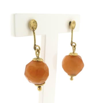 Gouden oorbellen met carneool bandagaat, Gebruikt, Ophalen of Verzenden, Met edelsteen, Goud