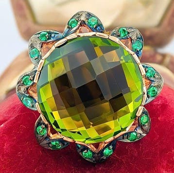 Zonder minimumprijs - Ring - 9 kt. Roségoud, Zilver Olivijn, Nieuw
