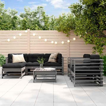vidaXL 7-delige Loungeset met kussens massief hout grijs, Tuin en Terras, Verzenden, Nieuw, Loungeset, Hout