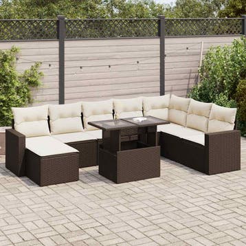 vidaXL 9-delige Loungeset met kussens poly rattan bruin, Verzenden, Nieuw, Loungeset