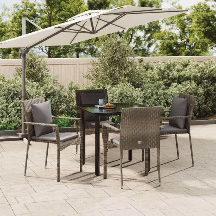 vidaXL 5-delige Tuinset met kussens poly rattan zwart en, Tuin en Terras, Tuinsets en Loungesets, Tuinset, Nieuw, 4 zitplaatsen
