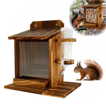 Eekhoorn Voederhuis met Waterfles – Houten Voederbak, Dieren en Toebehoren, Verzenden, Nieuw