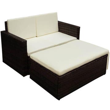 vidaXL 2-delige Loungeset met kussens poly rattan bruin, Verzenden, Nieuw, 2 zitplaatsen, Loungeset
