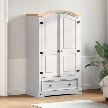 vidaXL Kledingkast CORONA Wit 101 x 52 x 170 cm Massief, Huis en Inrichting, Verzenden, Nieuw