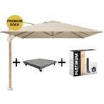 Challenger T1 premium parasol 400x300 cm teak champagne met, Tuin en Terras, Parasols, Ophalen of Verzenden, Nieuw