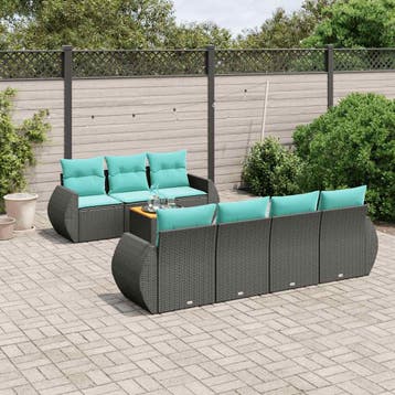vidaXL 8-delige tuinbankset met kussens, zwart polyrotan, Verzenden, Nieuw