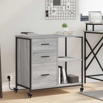 vidaXL Kast met Oplaadstation met wiel Grijs Sonoma 76 x 41, Verzenden, Nieuw