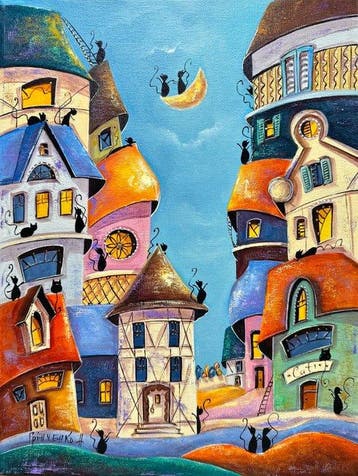 Nataly Grinchenko (XX) - Evening lullaby, Antiek en Kunst