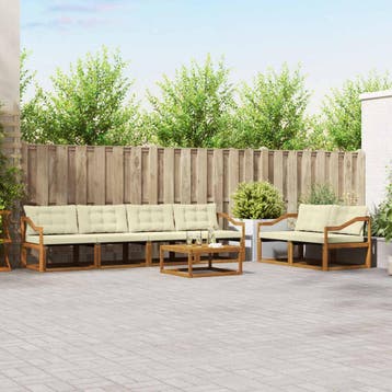 vidaXL Buiten bankenset met kussen 7 pcs Natuurlijk en Crème, Verzenden, Nieuw