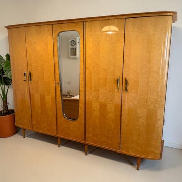 Vintage Garderobekast 5-deurs | vintage kledingkast | retro, Ophalen, 200 cm of meer, Overige houtsoorten, 50 tot 75 cm