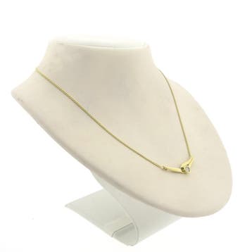 Gouden gourmetschakel ketting met vaste hanger en zirconia, Gebruikt, Ophalen of Verzenden, Met edelsteen, Goud