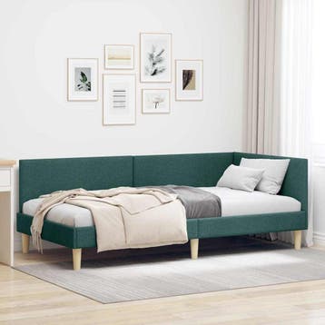 vidaXL Hoekbedframe Donkergroen 90 x 200 cm Stof, Eenpersoons, Verzenden, Nieuw, Stof