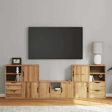 vidaXL 5-delige tv-meubels met opbergruimte ODDA massief, Verzenden, Nieuw, Grenenhout