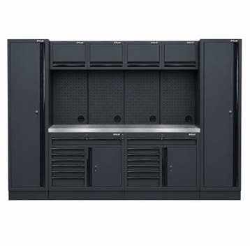 Pillar Werkplaatsinrichting 392 cm – Dubbel RVS Werkblad, Doe-het-zelf en Verbouw, Verzenden, Nieuw, 170 cm of meer