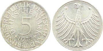 5 Dm Duitsland 5 duitse Mark 1972 J stgl/fein J 387 zilver, Verzenden
