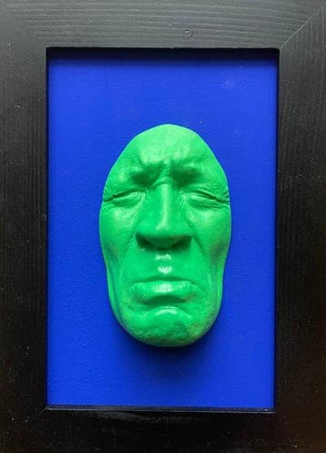 gregos - Green light sadness on blue background-black frame