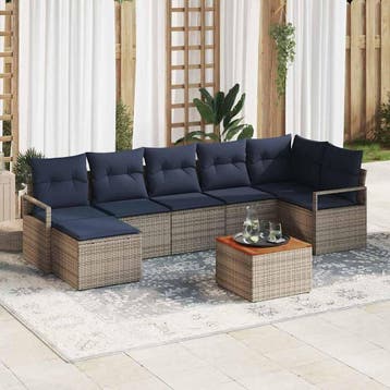 vidaXL Tuinbankenset met kussen 8 pcs Grijs poly rattan, Verzenden, Nieuw, Rotan, 8 zitplaatsen