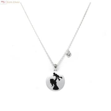 Zilveren collier met moeder kind hanger en hartje, Verzenden, Nieuw, Zilver