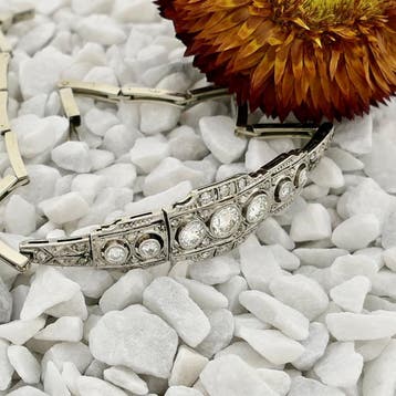 Witgouden Art-deco armband met diamanten; Ca. 1,29 ct. |..., Gebruikt, Ophalen of Verzenden, Met edelsteen, Goud