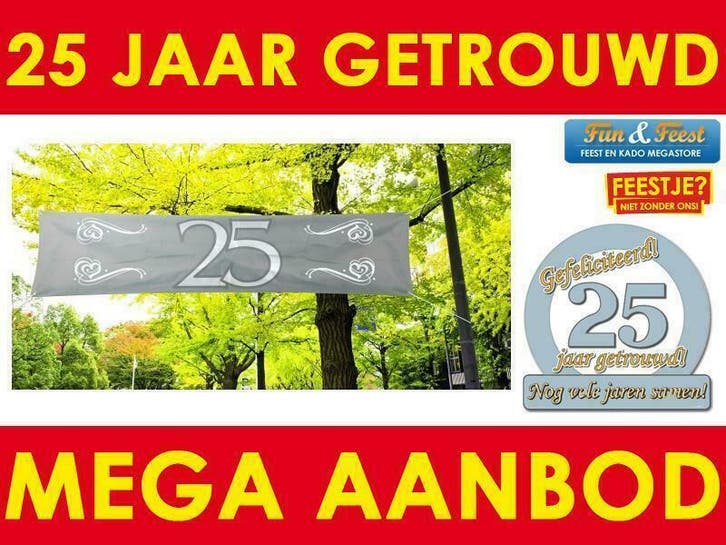 25 jaar huwelijk / getrouwd feestartikelen - Versiering, Hobby en Vrije tijd, Feestartikelen, Nieuw, Ophalen of Verzenden