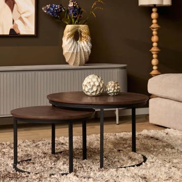 Salontafel set Otik, rond eikenhout met walnoot finish, Ophalen of Verzenden, Nieuw