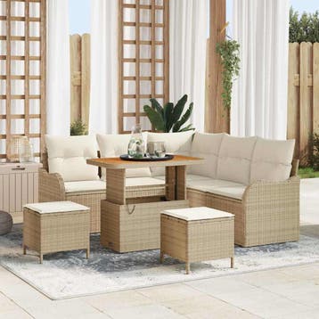 vidaXL Tuin Sofa Set 8 st 7-Aantal zitplaatsen Beige en, Verzenden, Nieuw, Rotan, 8 zitplaatsen