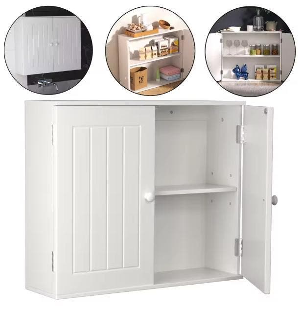 Witte Opbergkast met 2 Deuren – Vrijstaand of Wandkast MDF, Huis en Inrichting, Kasten | Buffetkasten, Nieuw, Verzenden