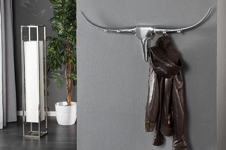 Design kapstok BULL 100cm aluminium wanddecoratie stierenkop, Huis en Inrichting, Woonaccessoires | Kapstokken, Ophalen of Verzenden
