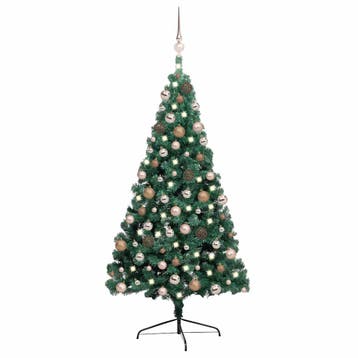 vidaXL Kunstkerstboom met verlichting en kerstballen half, Verzenden, Nieuw